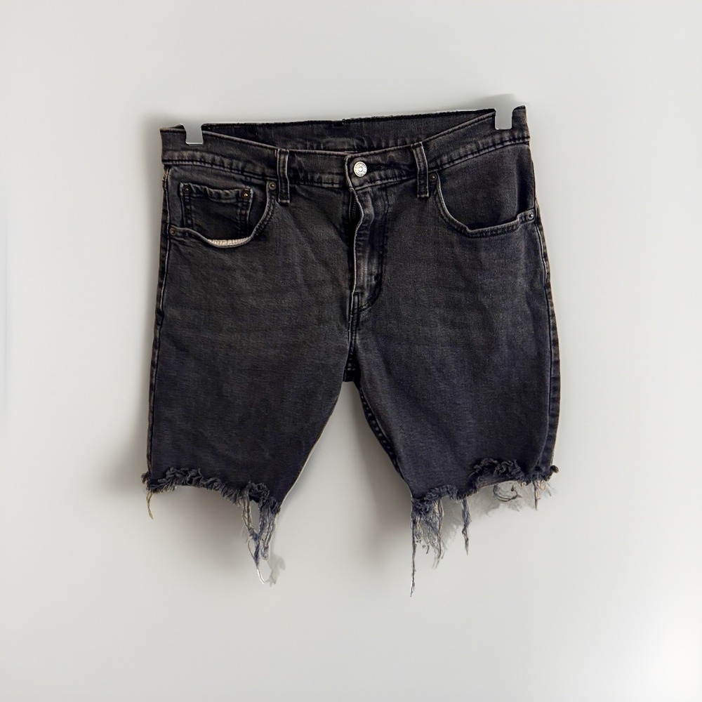 Levi's 412 Men's Black Denim Cutoff Shorts Frayed Hem 8" Inseam 5-Pocket